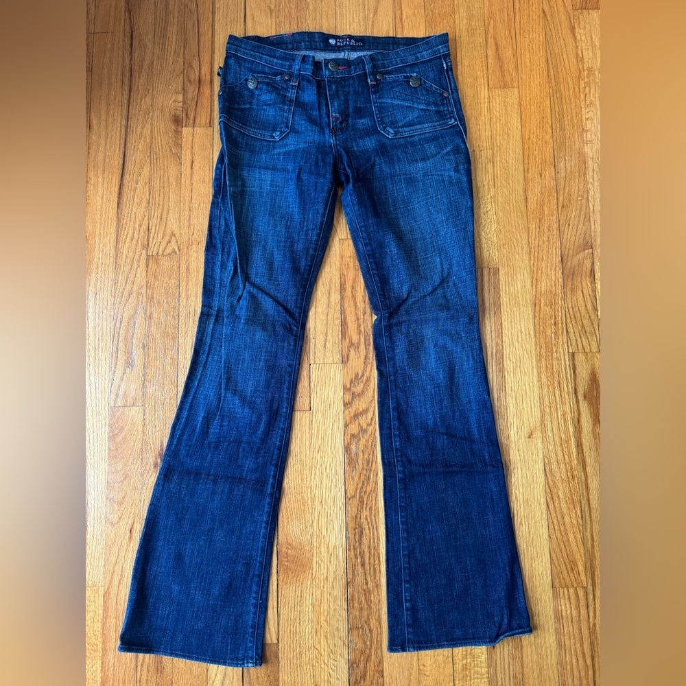 Rock & Republic Y2K Dark Blue Low Rise Flare Premium Denim Size 30